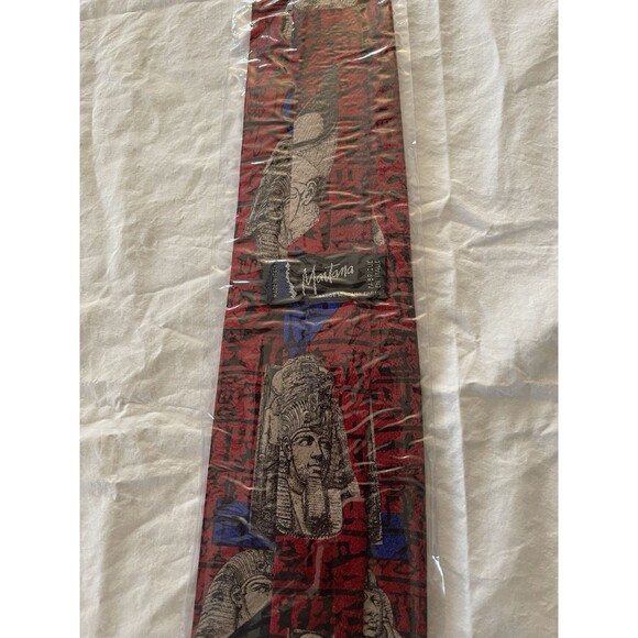 New Vintage Dead Stock 1980’s Claude Montana Burgundy Egyptian  100% Silk Tie - Picture 3 of 3